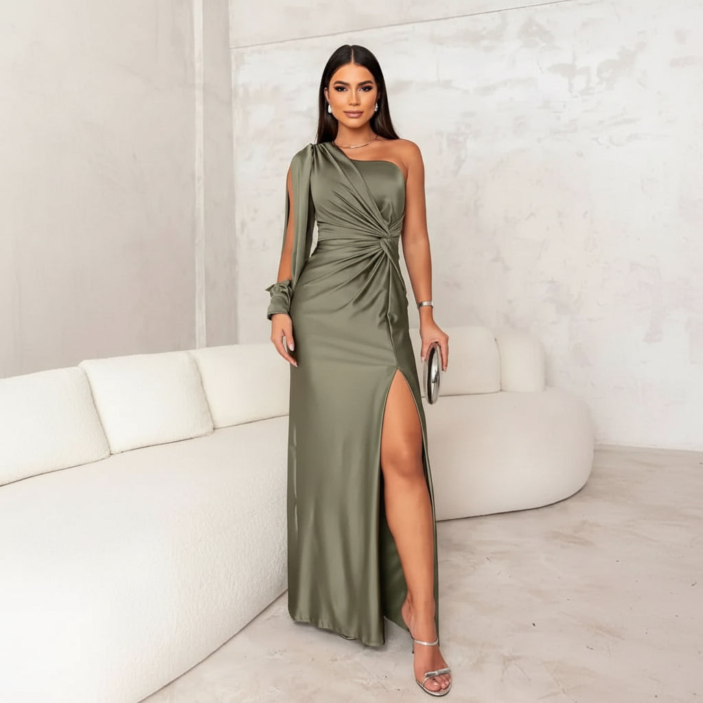 Elegant Asymmetrical One-Shoulder Dress with Chic Slit