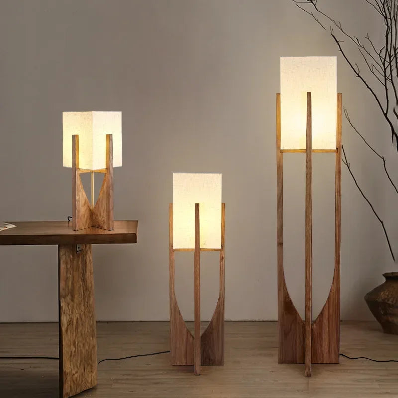 LED Floor Lamp with Bamboo and Wood | Chrome Finish | 53cm & 82cm