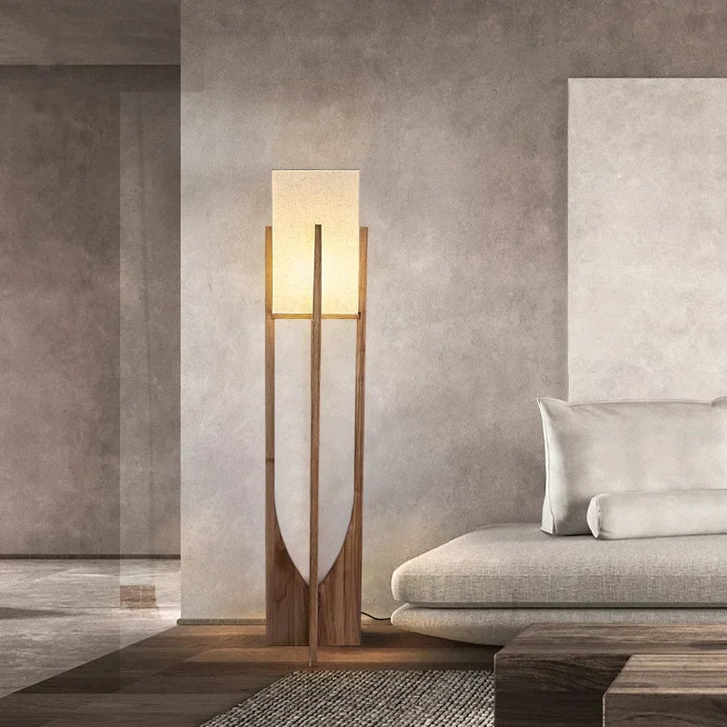LED Floor Lamp with Bamboo and Wood | Chrome Finish | 53cm & 82cm