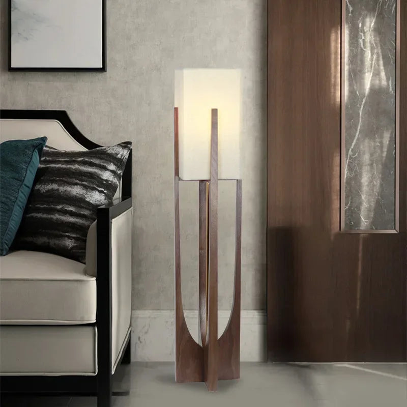 LED Floor Lamp with Bamboo and Wood | Chrome Finish | 53cm & 82cm