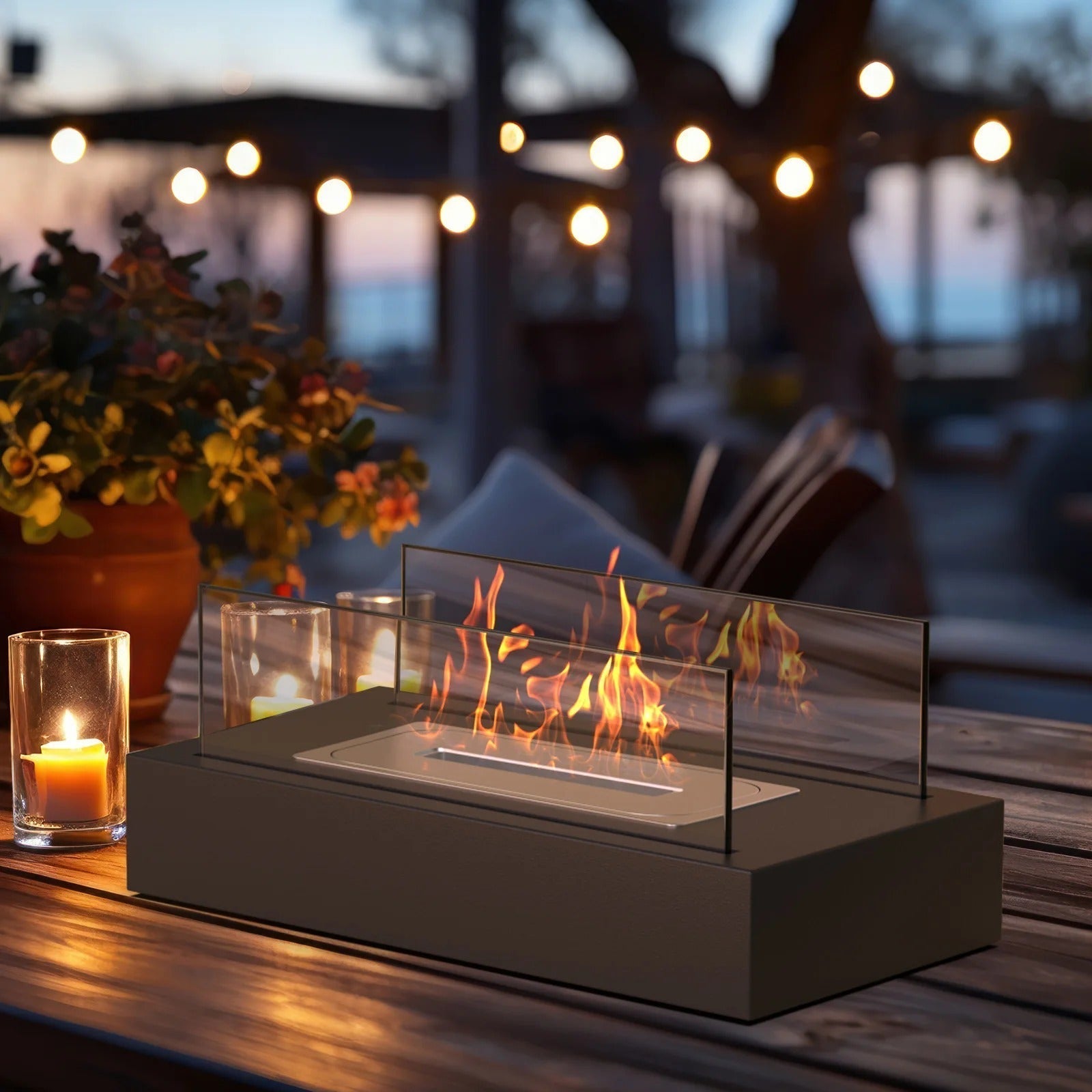 Indoor and Outdoor Smokeless Fire Pit – Stainless Steel and Glass