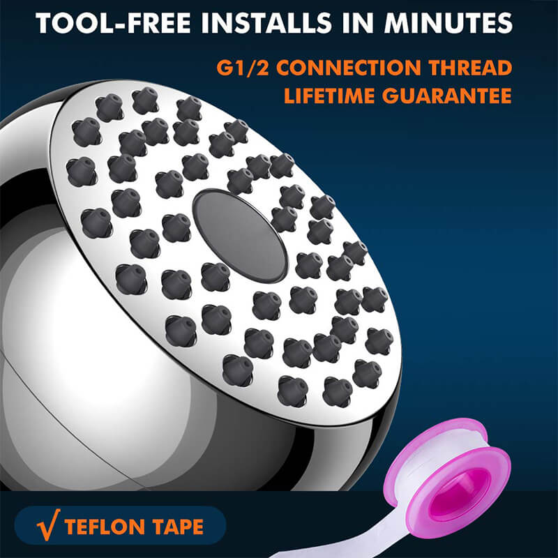 Chrome, Matte Black & Brushed Nickel High-Pressure Showerhead with Anti-Clog Nozzles - G1/2 Brass