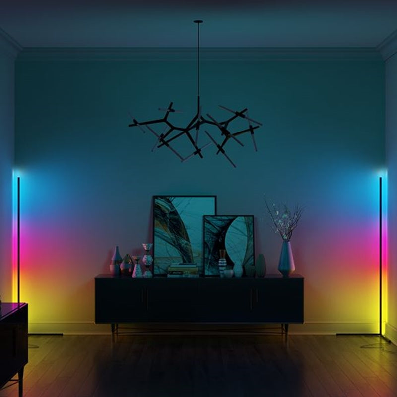 20W RGB and RGBWW Corner Floor Lamp with Remote Control - 142cm Black and White