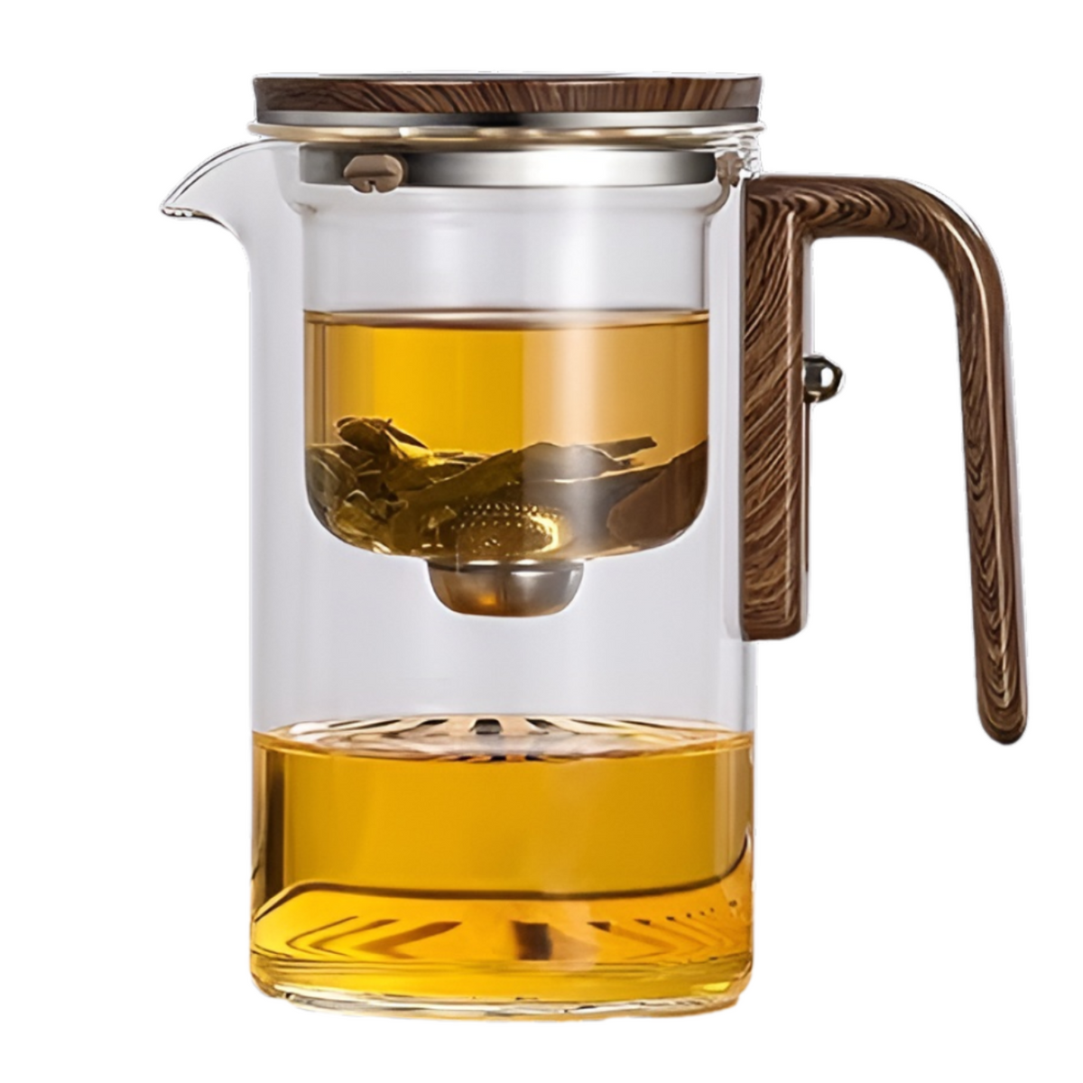 Stylish Glass Teapot with Wooden Grip - Brews 4-6 Cups