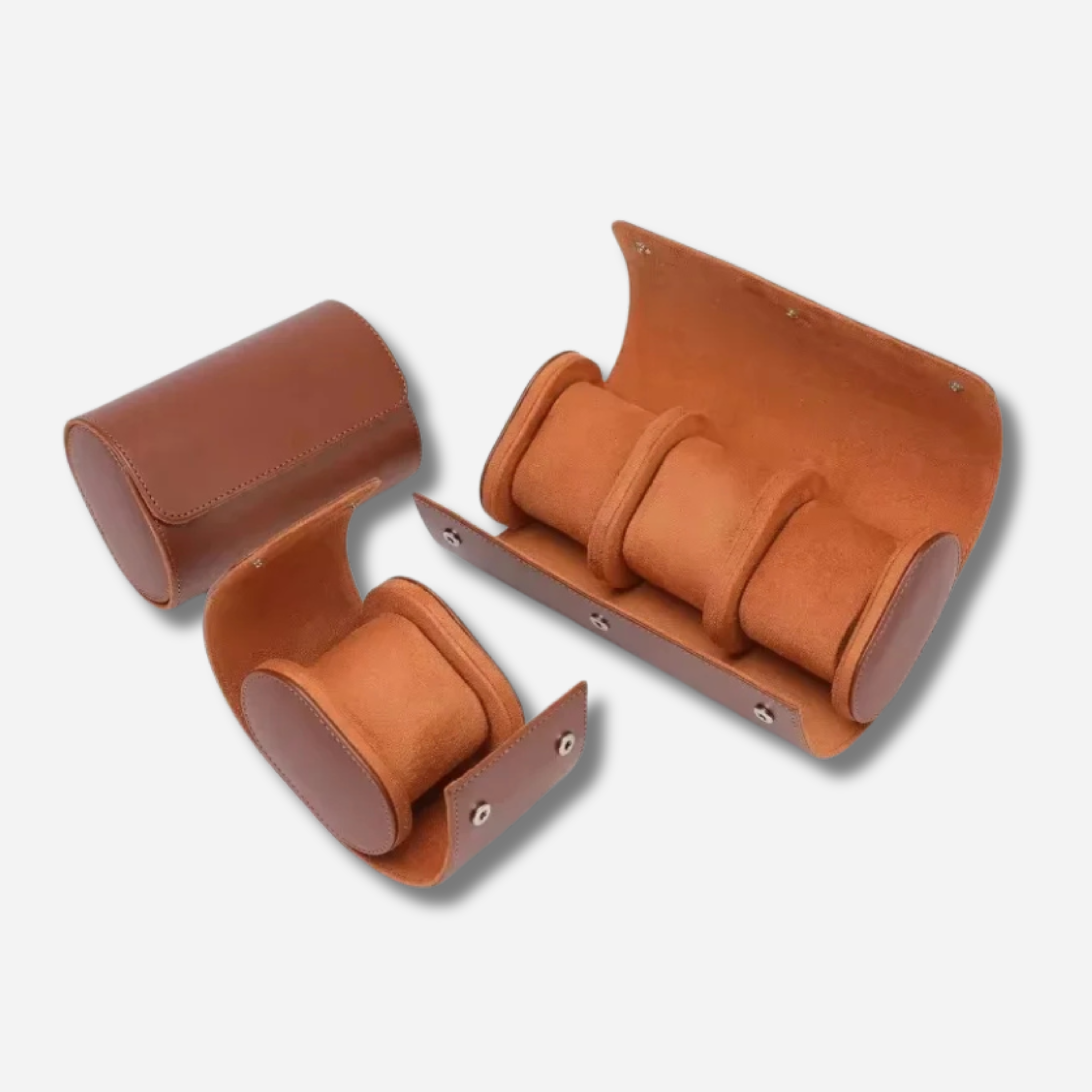 Cushioned Travel Organizer for Watches – 3-Slot Leather Roll in Brown and Black