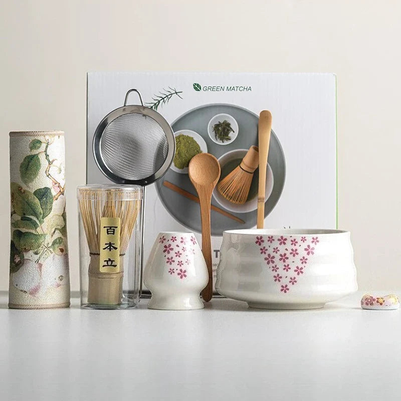 Complete 8-Piece Matcha Kit with Ceramic Bowl, Whisk, and Bamboo Frother