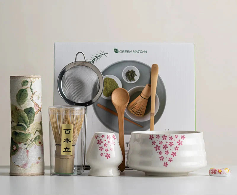 Complete 8-Piece Matcha Kit with Ceramic Bowl, Whisk, and Bamboo Frother