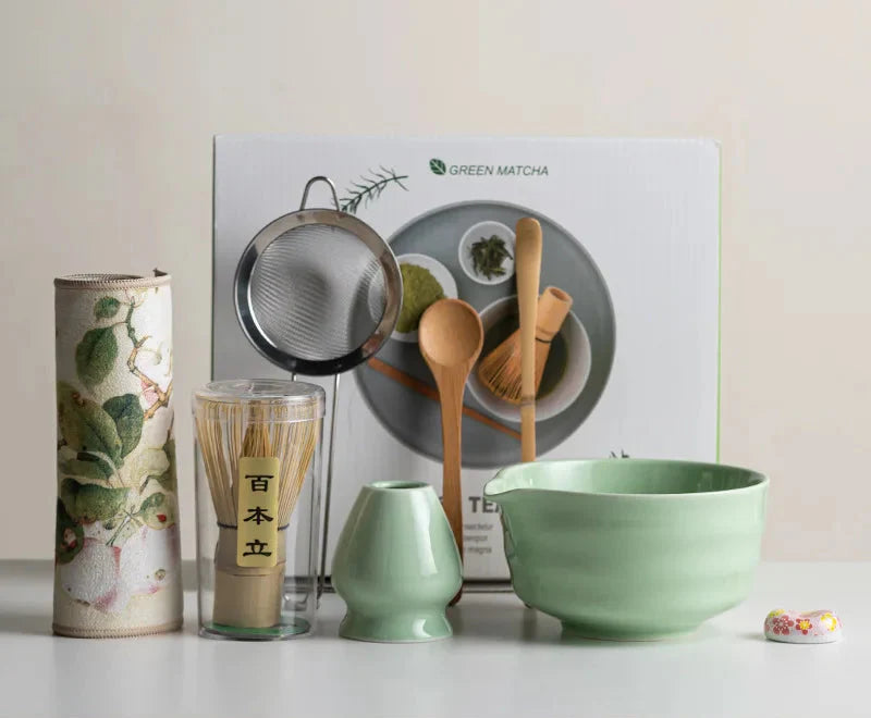 Complete 8-Piece Matcha Kit with Ceramic Bowl, Whisk, and Bamboo Frother