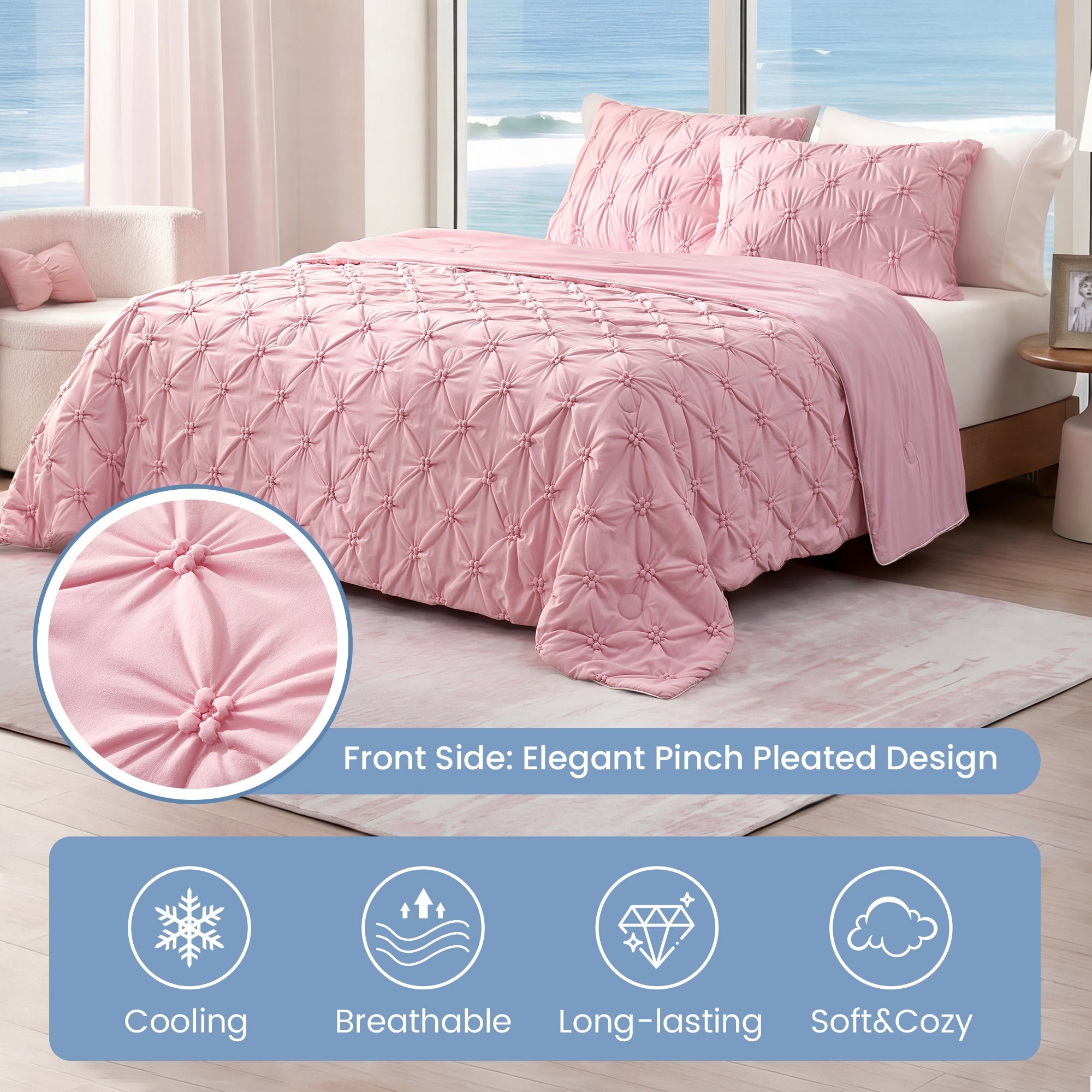Lightweight Cooling Comforter with Pintuck Design for Breathable Sleep