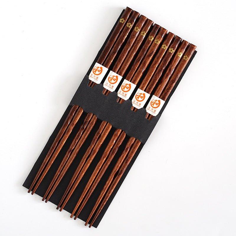 Japanese Cuisine Chopsticks Set - Wooden with Golden Cherry Blossom Design