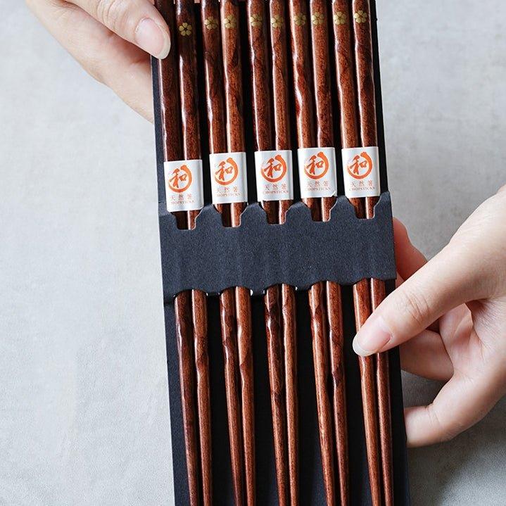Japanese Cuisine Chopsticks Set - Wooden with Golden Cherry Blossom Design