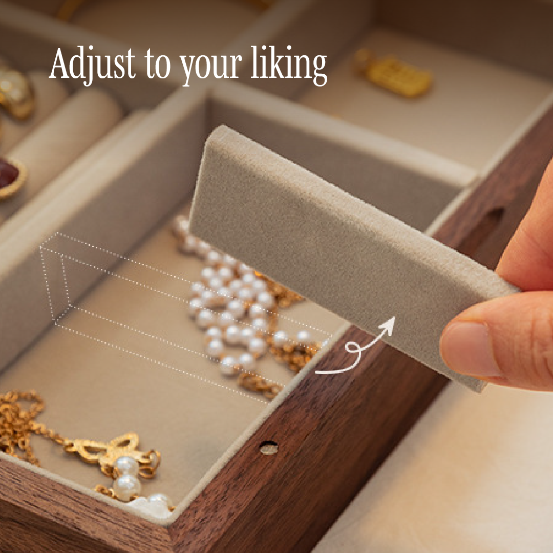 Natural Wood Jewelry Organizer with Velvet Interior and Various Compartments