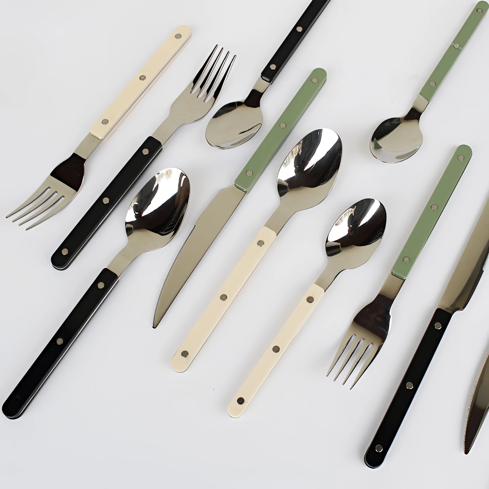 24-Piece Stainless Steel Silverware Set with Contemporary Black Handles