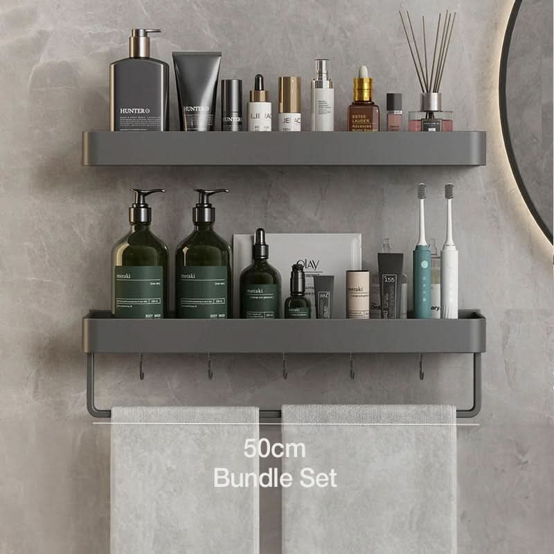 Elegant Wall-Mounted Bathroom Shelf with Towel Rack - Easy Install