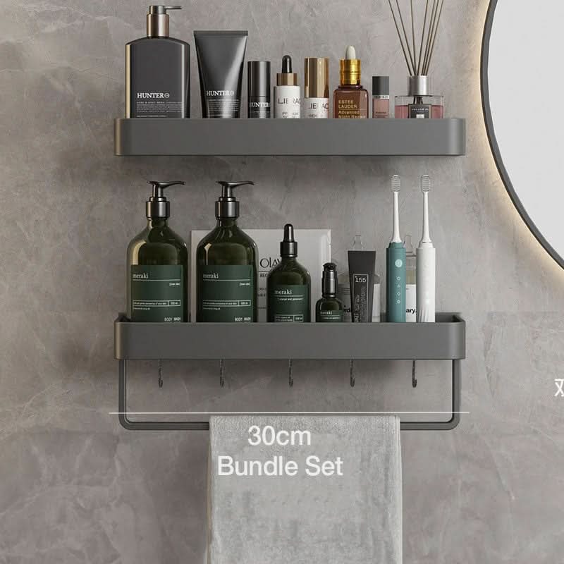 Elegant Wall-Mounted Bathroom Shelf with Towel Rack - Easy Install