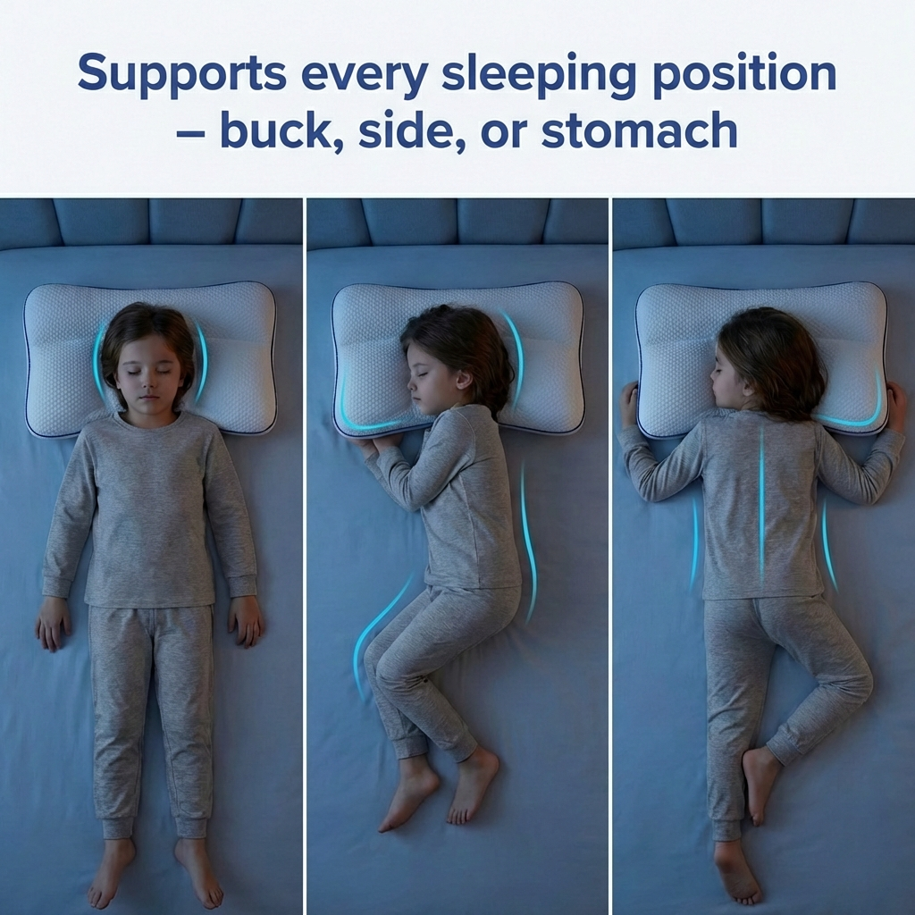 Ergonomic Memory Foam Pillow for Kids | Hypoallergenic | 3 Sizes | Washable Cover