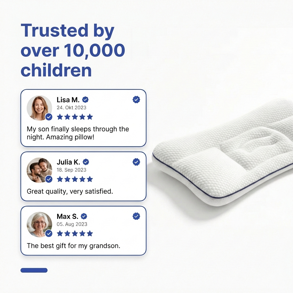 Ergonomic Memory Foam Pillow for Kids | Hypoallergenic | 3 Sizes | Washable Cover