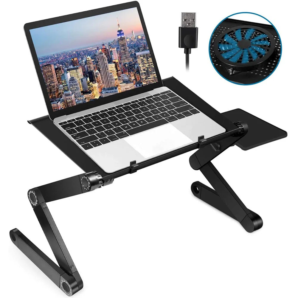 Adjustable Laptop Desk Stand with 360° Rotation and Built-in Cooling Fan