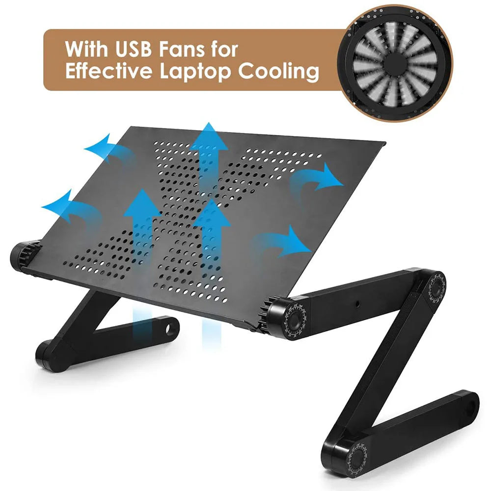 Adjustable Laptop Desk Stand with 360° Rotation and Built-in Cooling Fan