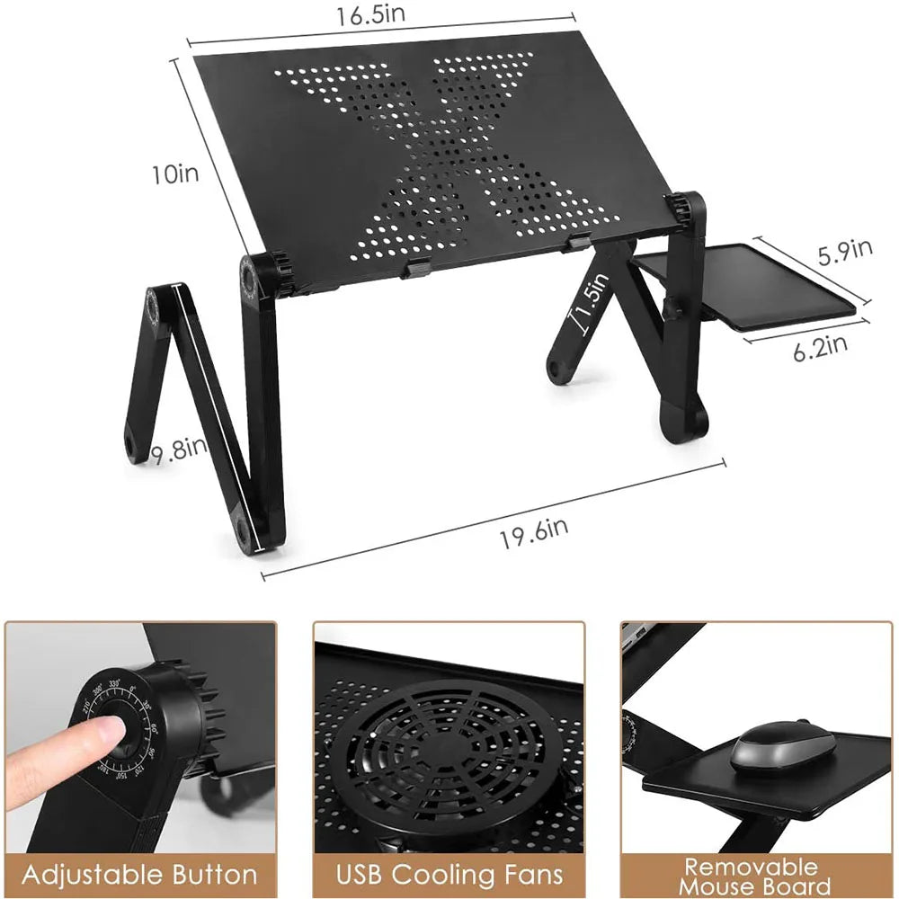Adjustable Laptop Desk Stand with 360° Rotation and Built-in Cooling Fan