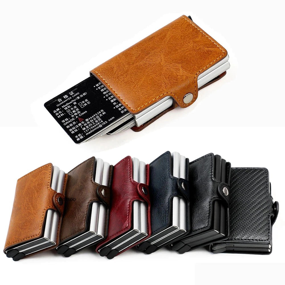 Slim Leather Wallet with RFID Protection and Pop-Up Card Holder