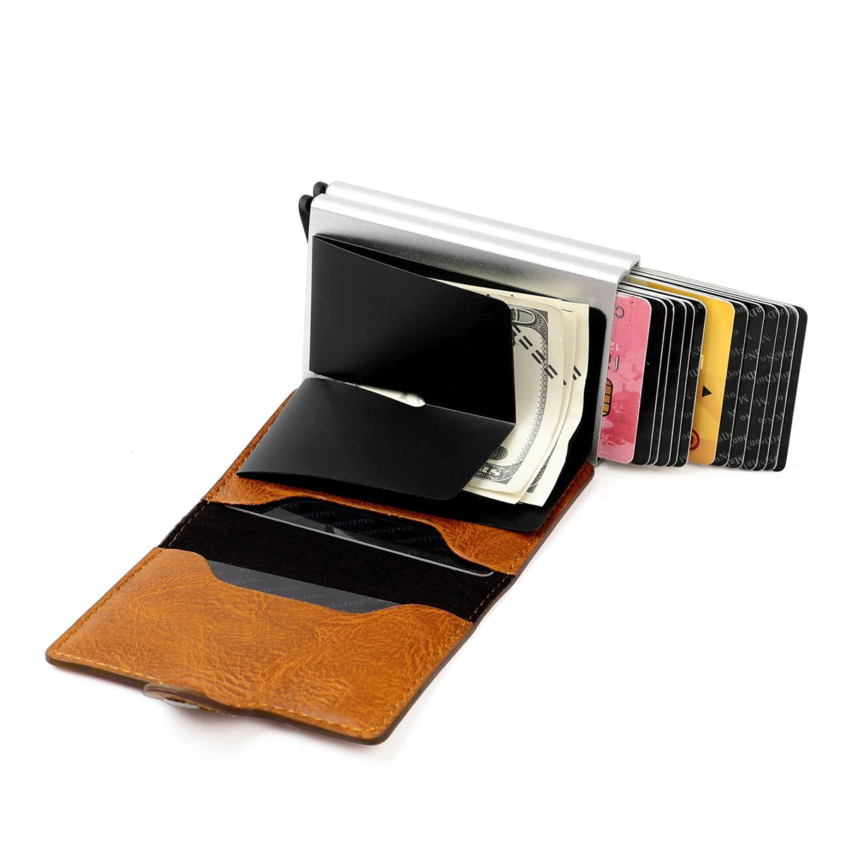 Slim Leather Wallet with RFID Protection and Pop-Up Card Holder