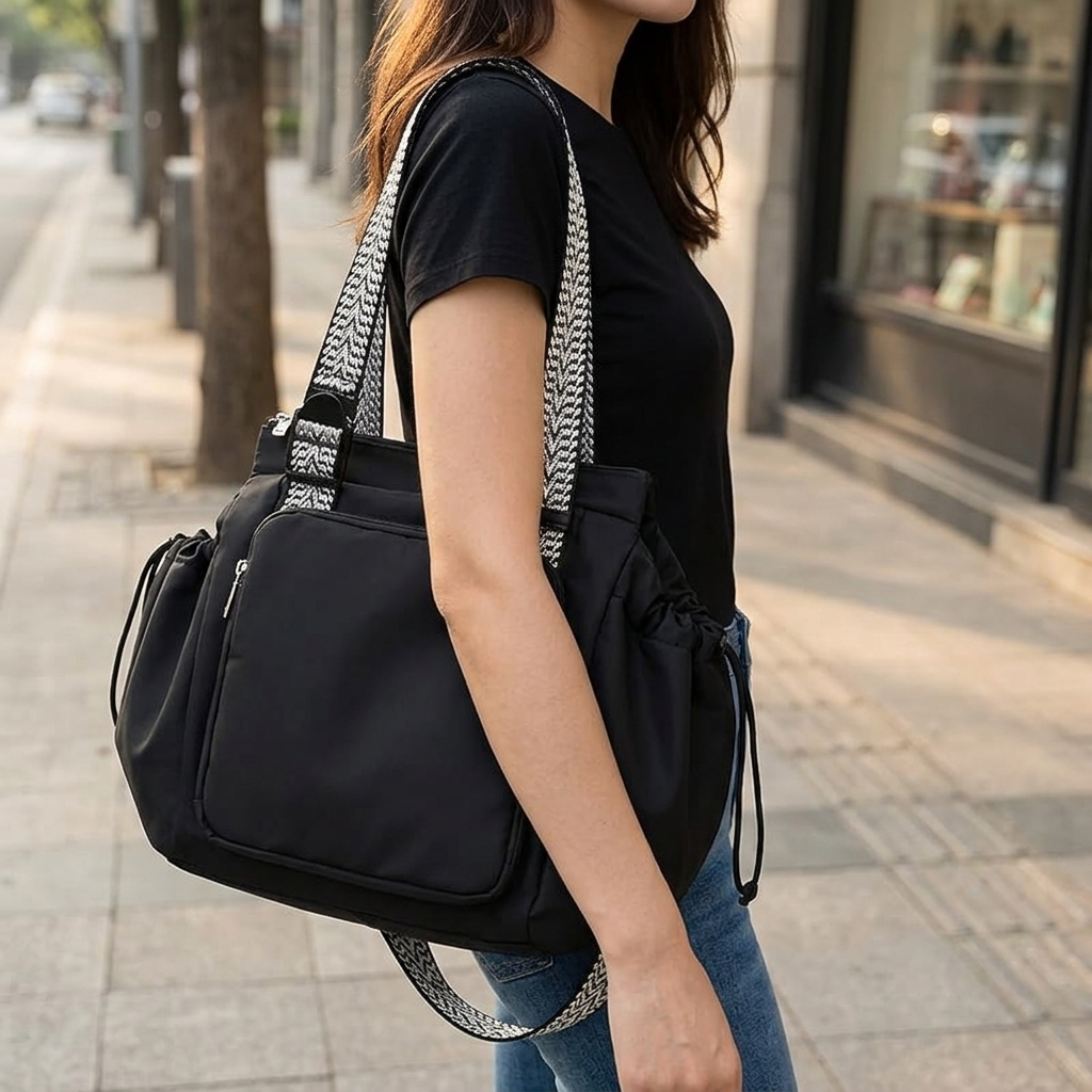 Lightweight Water-Resistant Tote Bag with 15 Pockets and Adjustable Straps