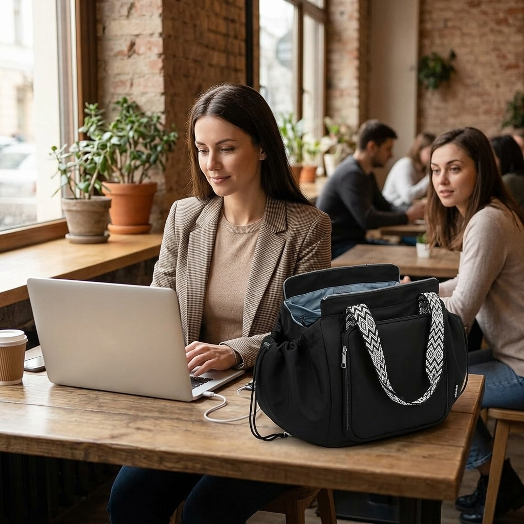 Lightweight Water-Resistant Tote Bag with 15 Pockets and Adjustable Straps