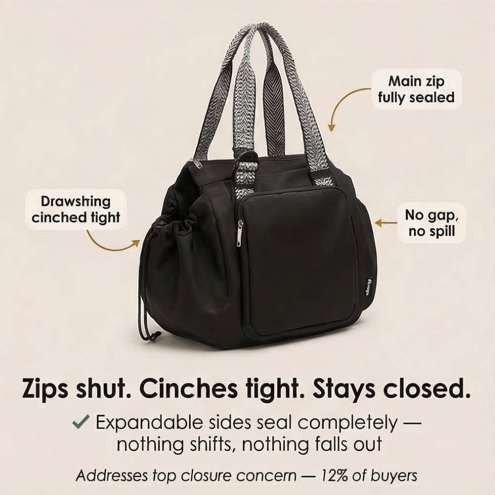 Lightweight Water-Resistant Tote Bag with 15 Pockets and Adjustable Straps