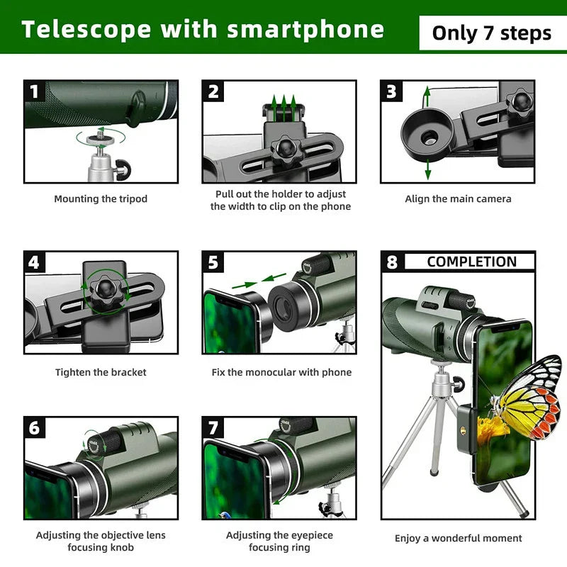 Compact Monocular Telescope for Bird Watching – 80x Magnification