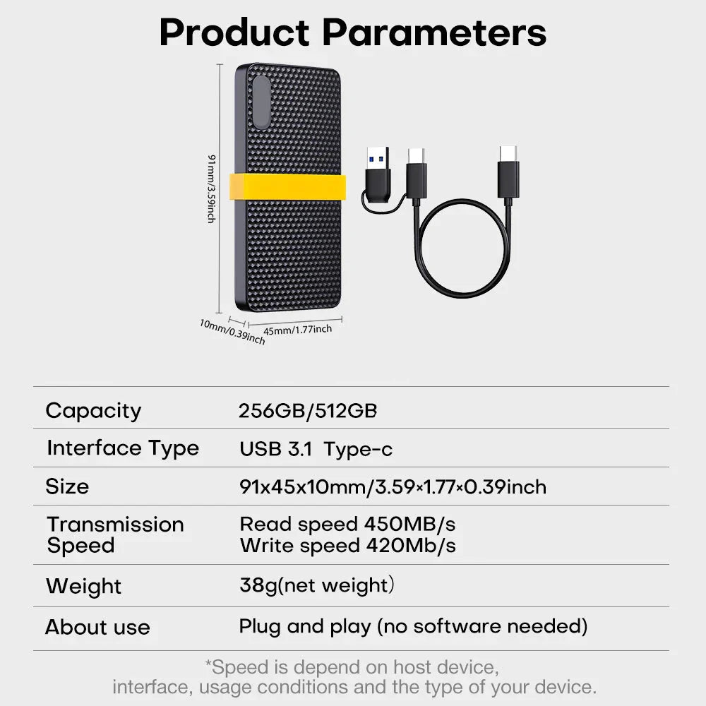 Ultra-Slim External SSD with USB 3.1 Type-C Connectivity
