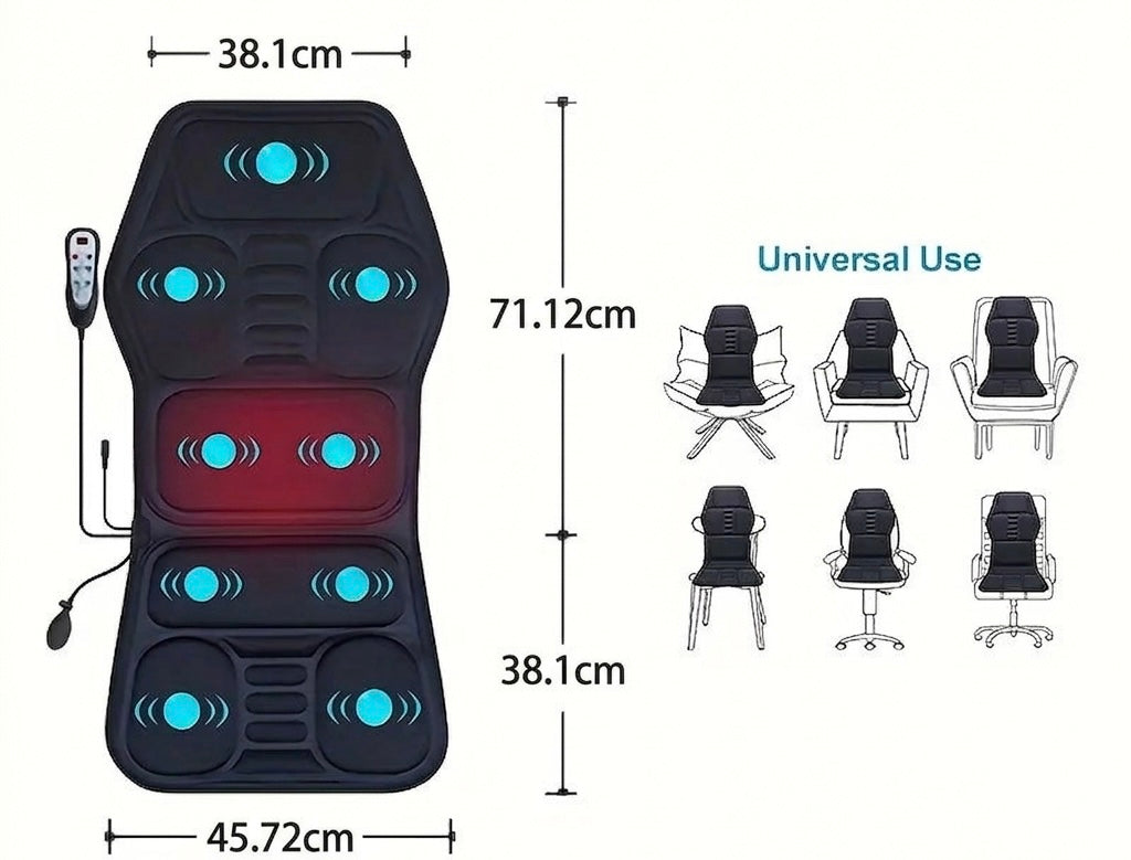 Chair Massager with Heat and Vibration | 9 Motor Shiatsu Design | Remote Control