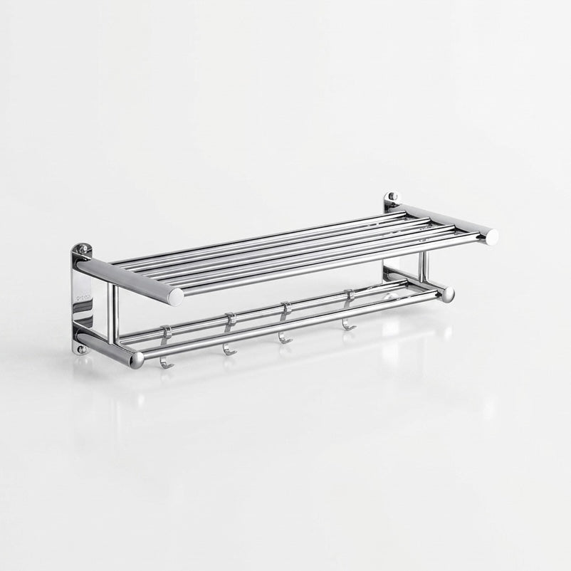 Stainless Steel Towel Rack for Wall | Polished Chrome Finish | 5 Hooks | 60x22x14cm | Bathroom Use