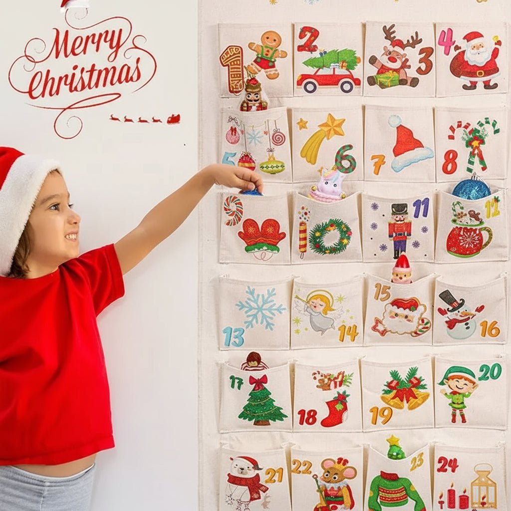 Cheerful Countdown Fabric Advent Calendar with 24 Pockets