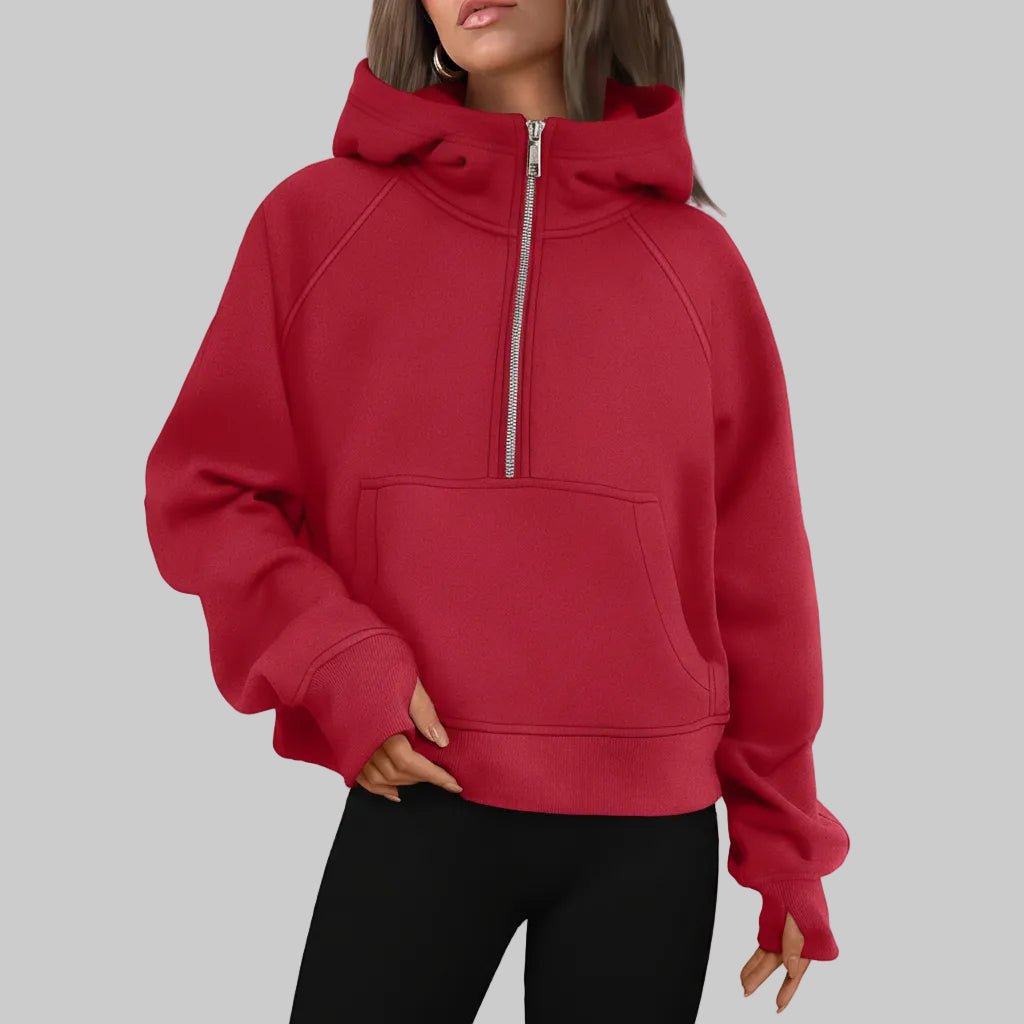 Chic Cropped Fleece Half Zip Sweatshirt for Daily Comfort