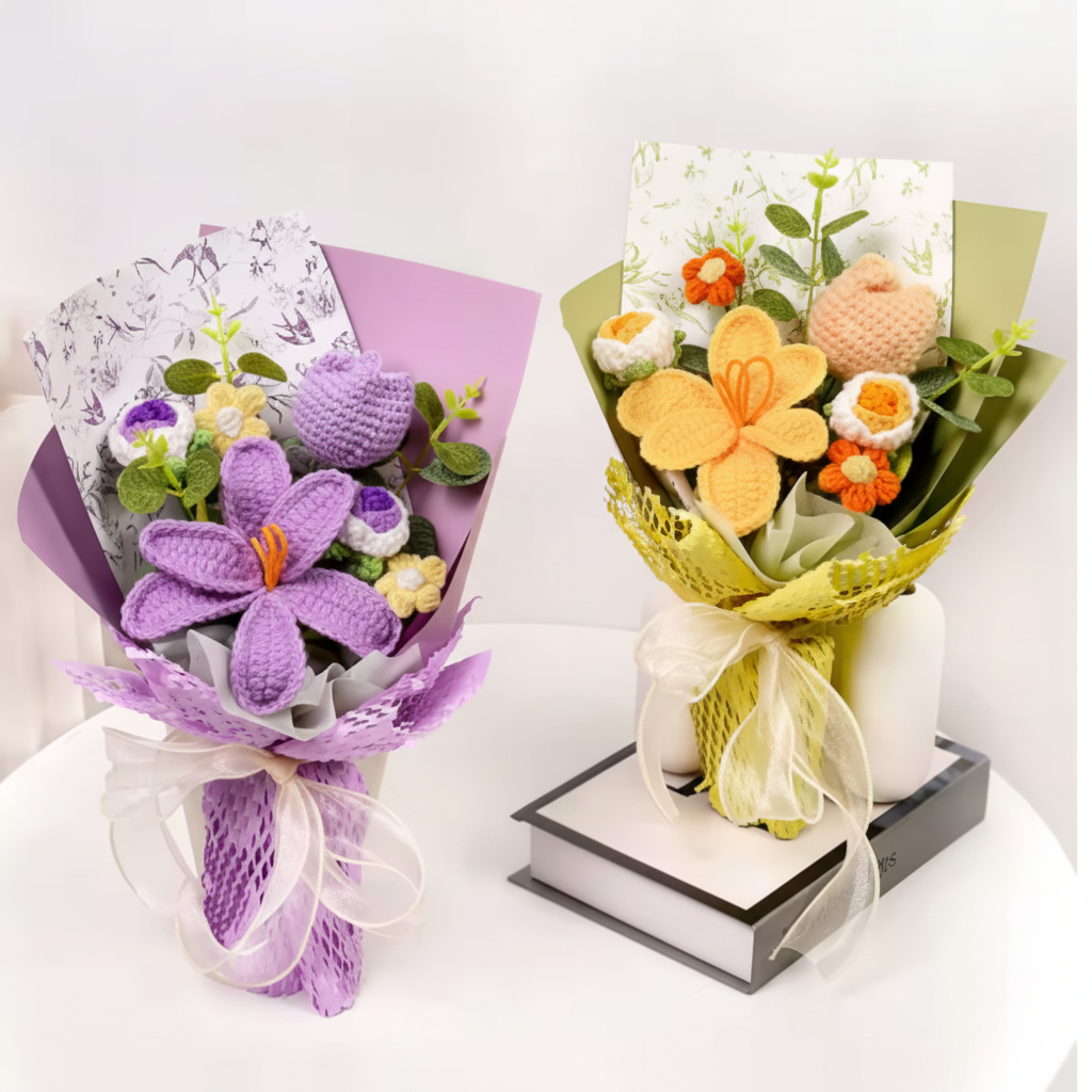 Charming Yarn Tulip Arrangement for Timeless Home Decor