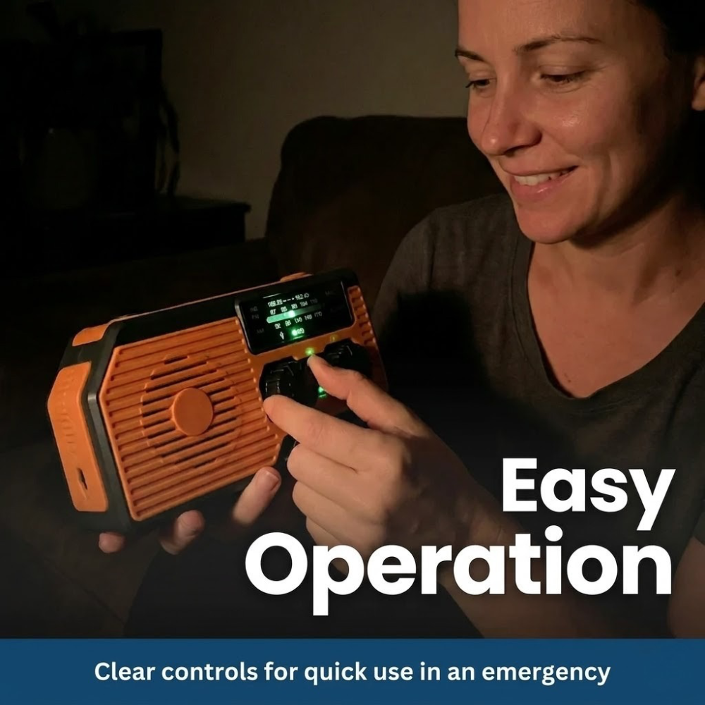SurvivorTech 4-in-1 Emergency Radio with Solar, Hand Crank & Power Bank