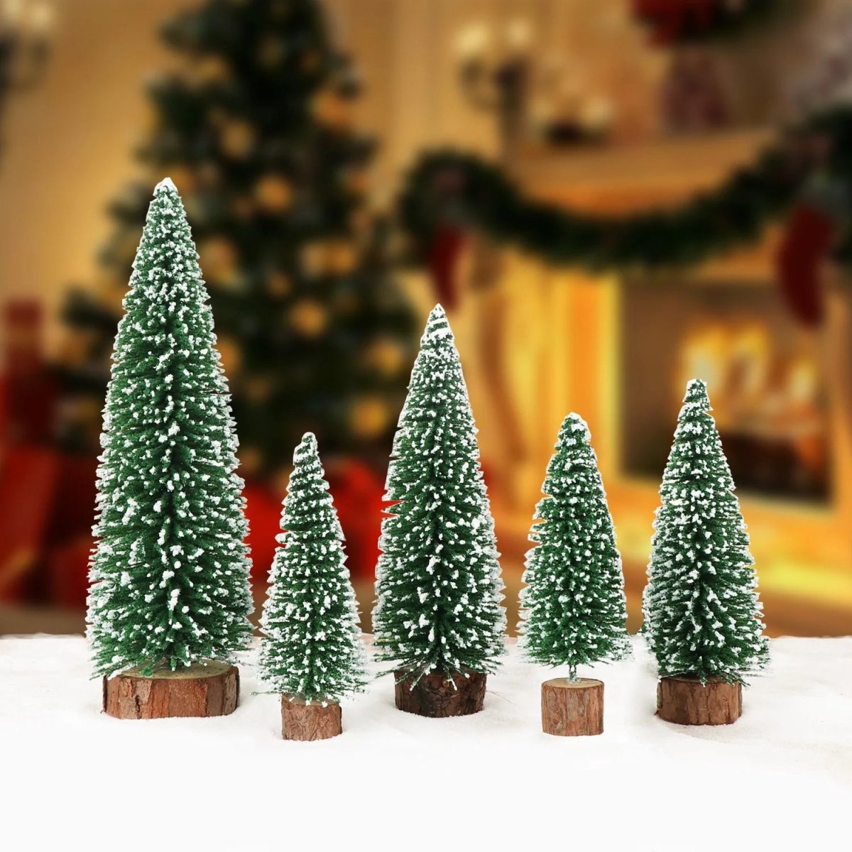 WinterWhisper Mini Fir Tree Collection, 5 Piece Set for Holiday Decor