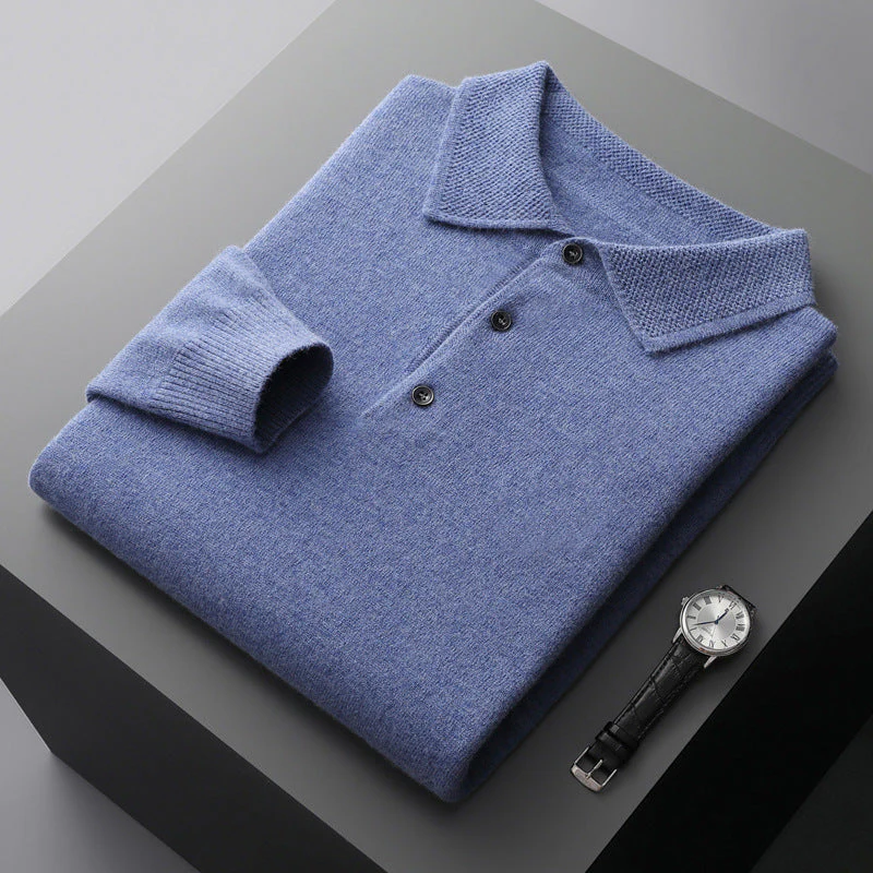 Men's Luxe Comfort Polo: Cashmere-Merino Long Sleeve Shirt