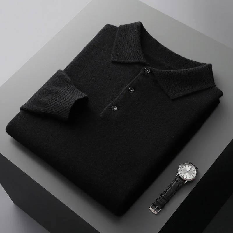 Men's Luxe Comfort Polo: Cashmere-Merino Long Sleeve Shirt