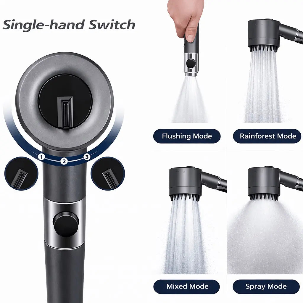 High Pressure Handheld Shower Head Set with 6 Replacement Filters and Stainless Steel Hose