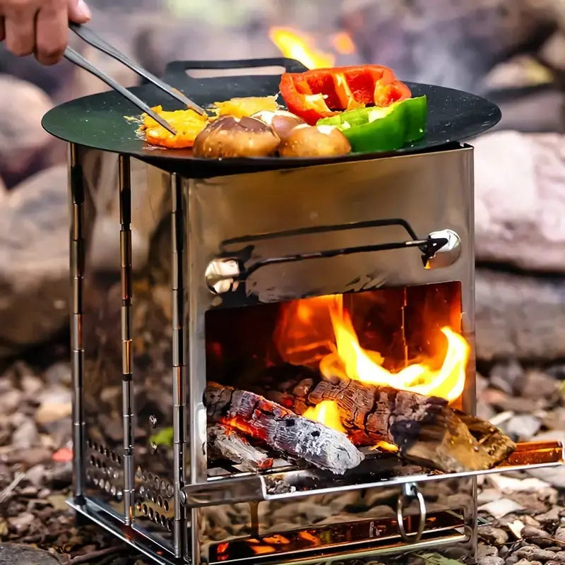 Compact Folding Stainless Steel Wood Stove - Portable Outdoor Heater