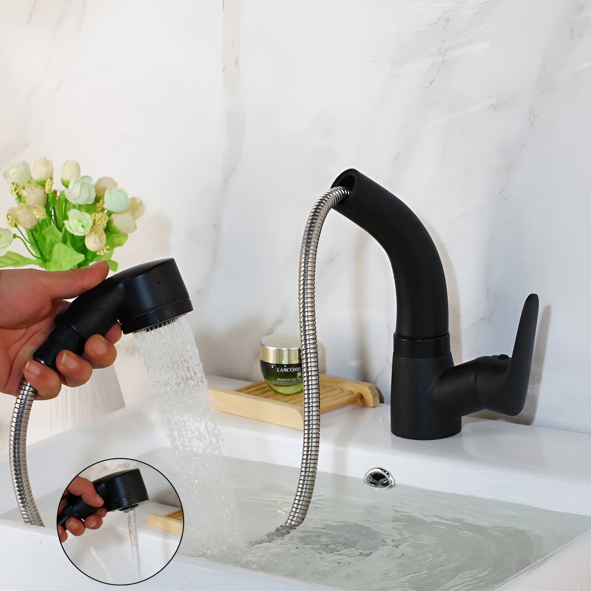 Pull-Out Spray Bathroom Faucet – Long Reach Design
