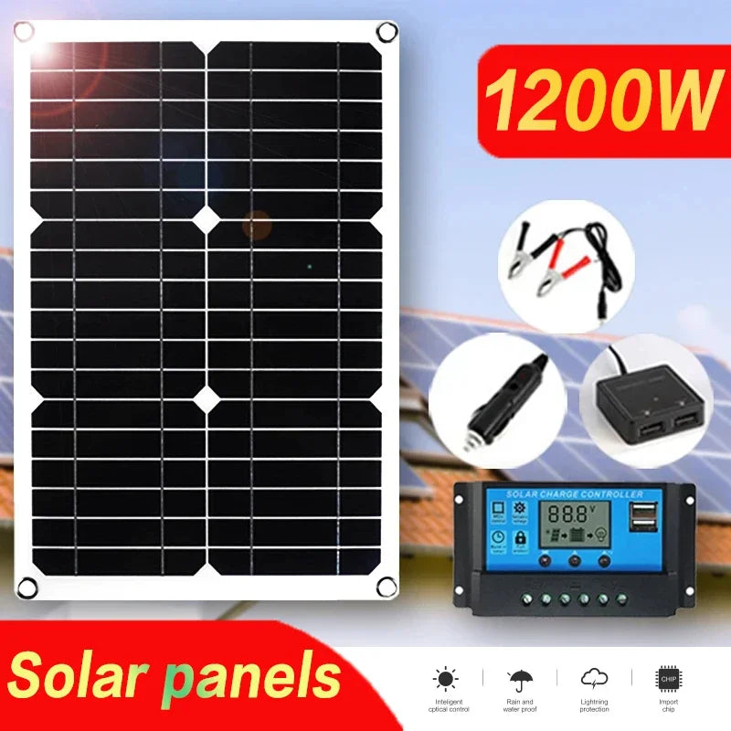 Lightweight 1200W Monocrystalline Solar Charger with Dual USB Ports