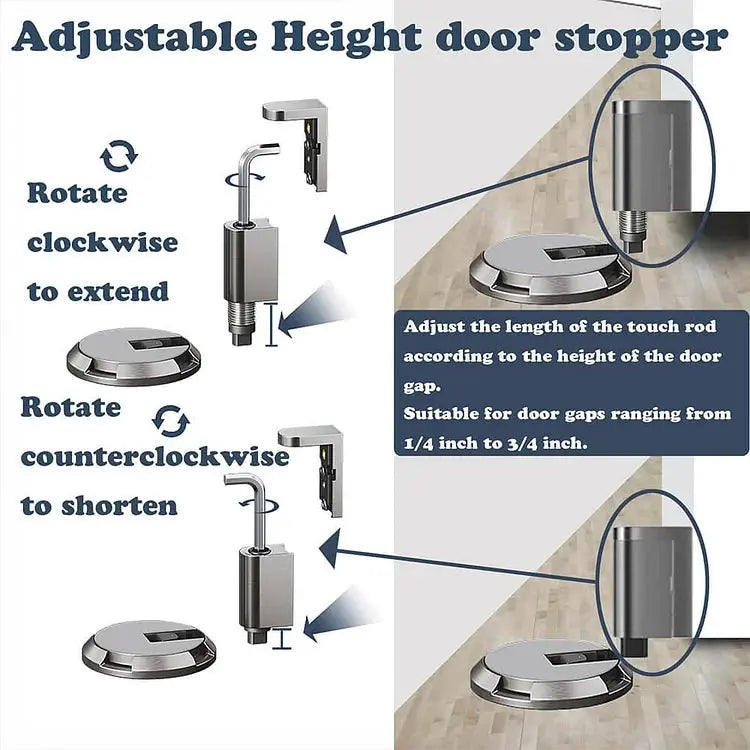 Zinc Alloy Floor Door Stop with Press-to-Lock Mechanism for Stability