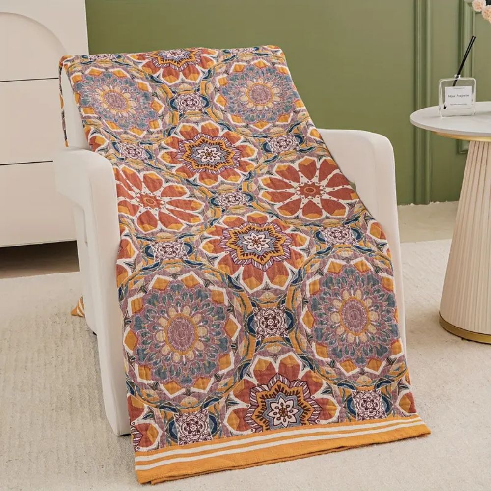 Cotton Throw Blanket with Stylish Bohemian Pattern | Lightweight Year-Round Comfort