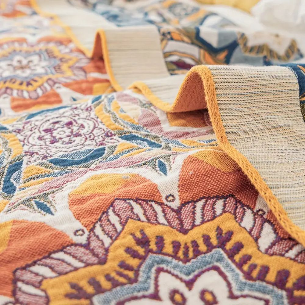 Cotton Throw Blanket with Stylish Bohemian Pattern | Lightweight Year-Round Comfort