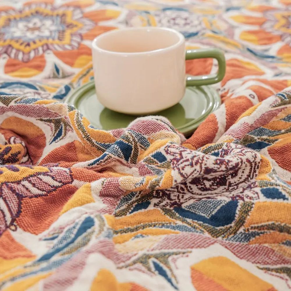 Cotton Throw Blanket with Stylish Bohemian Pattern | Lightweight Year-Round Comfort