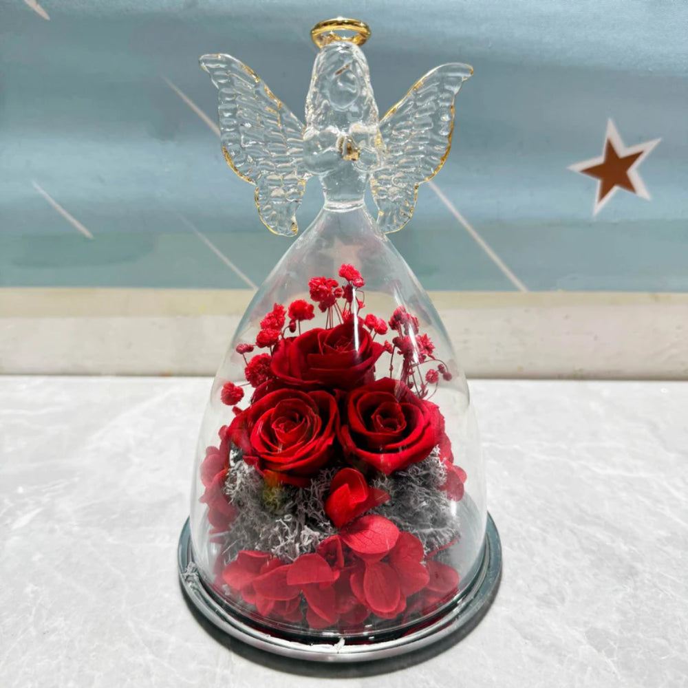 Timeless Preserved Rose Display with Angelic Glow