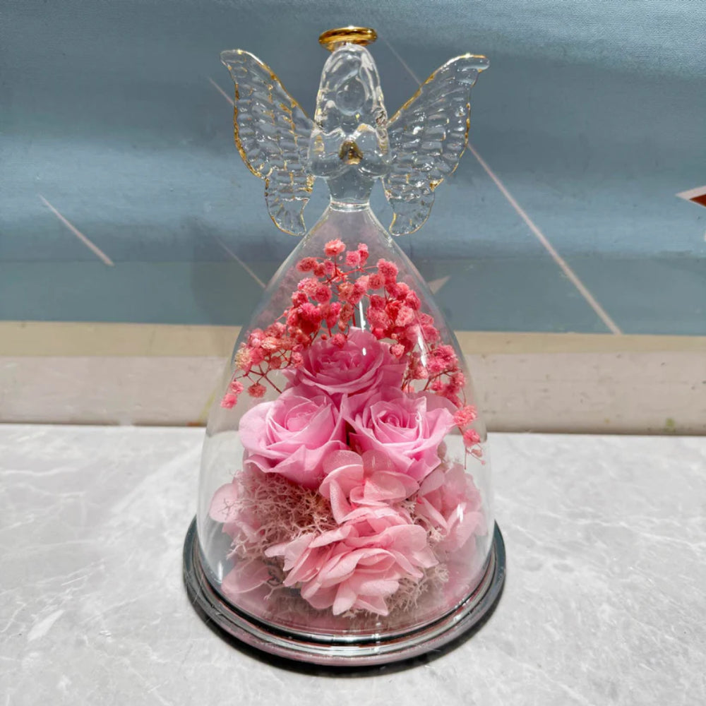 Timeless Preserved Rose Display with Angelic Glow